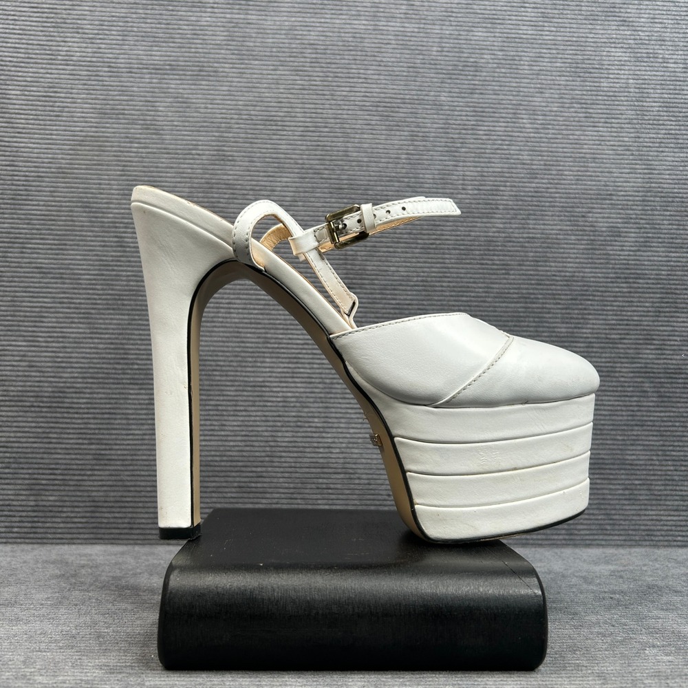 Gucci White Leather Tiered Platform T-Strap Stiletto Heels Size 39 Italy Y2k